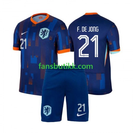 Fotballdrakt Nederland Frenkie de Jong 21 Barn Bortetrøye Euro 2024 Kortermet